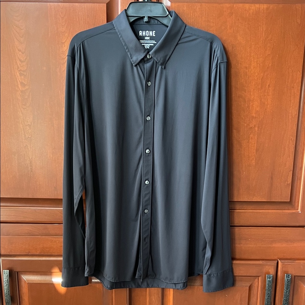 RHONE Men's Black Long Sleeve Performance Dress Shirt